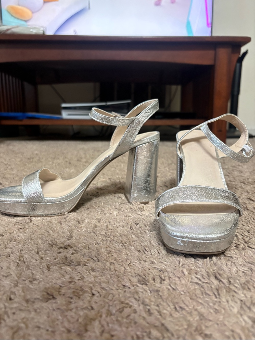 Maripe Silver Metallic Platform Block Heel Sandals